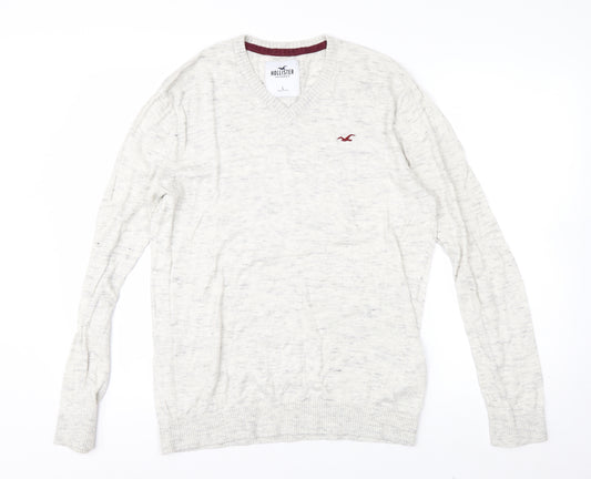 Hollister Men’s Beige V-Neck Knit Jumper Size L Classic Pullover