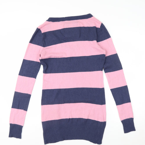 Jack Wills Womens Pink & Navy Stripe V-Neck Cashmere Blend Jumper Size 12