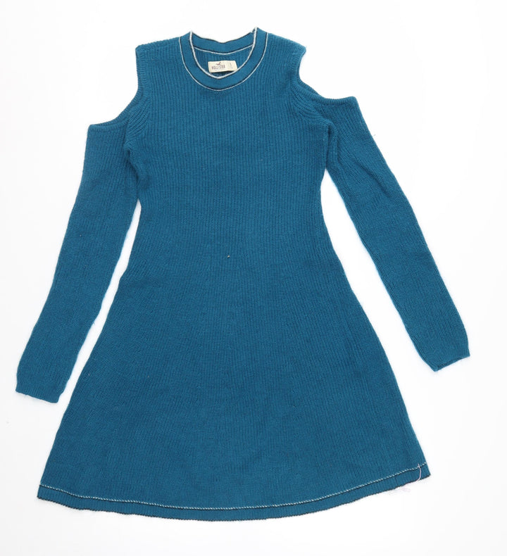 Hollister Women’s Blue Knit A-Line Long Sleeve Dress Size S