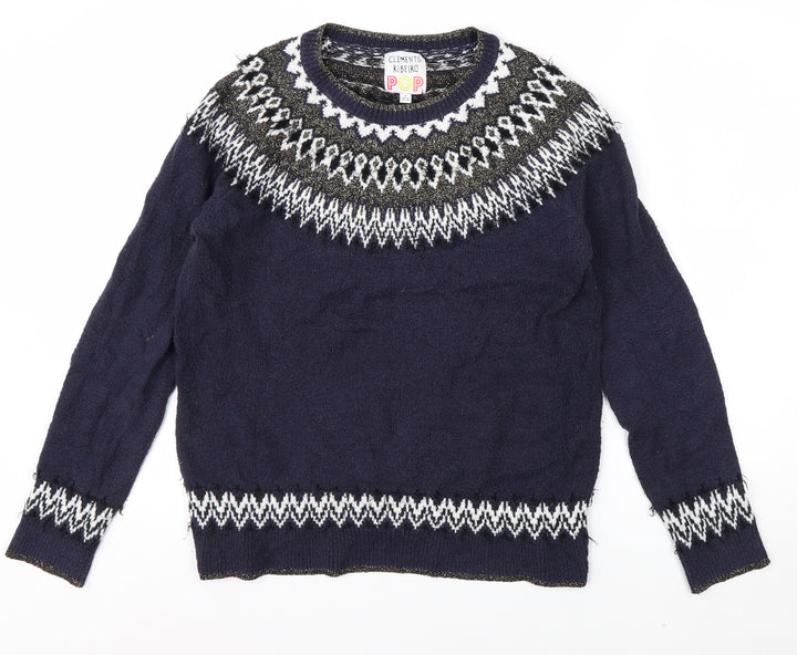 Clements Ribeiro Women’s Blue Fair Isle Knit Jumper Size 12
