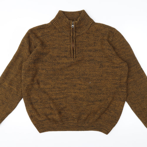 Kensington Eastside Men's Brown L 1/4 Zip High Neck Knit Jumper