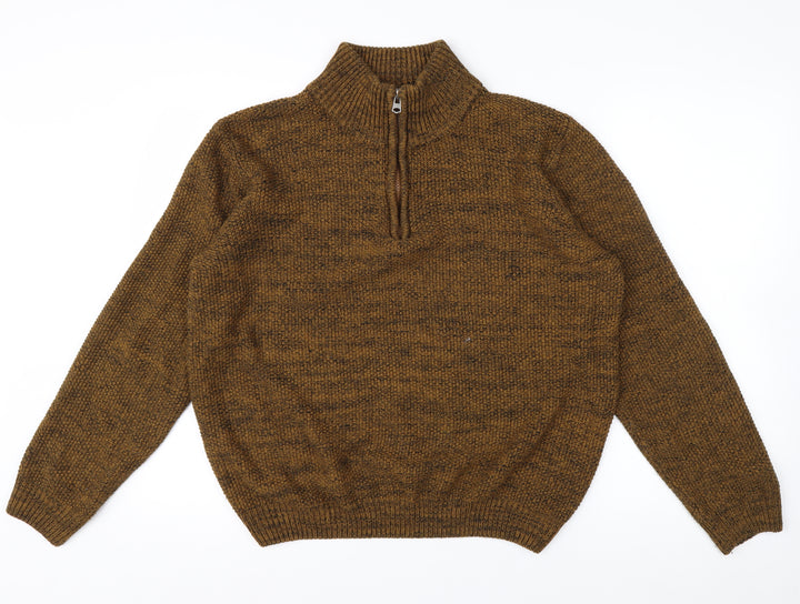 Kensington Eastside Men's Brown L 1/4 Zip High Neck Knit Jumper