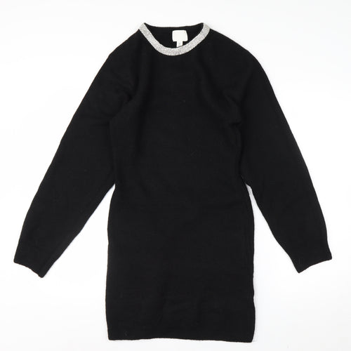H&M Women's Black Rhinestone Crew Neck Long Sleeve Jumper Size 10
