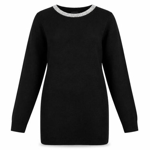 H&M Women's Black Rhinestone Crew Neck Long Sleeve Jumper Size 10