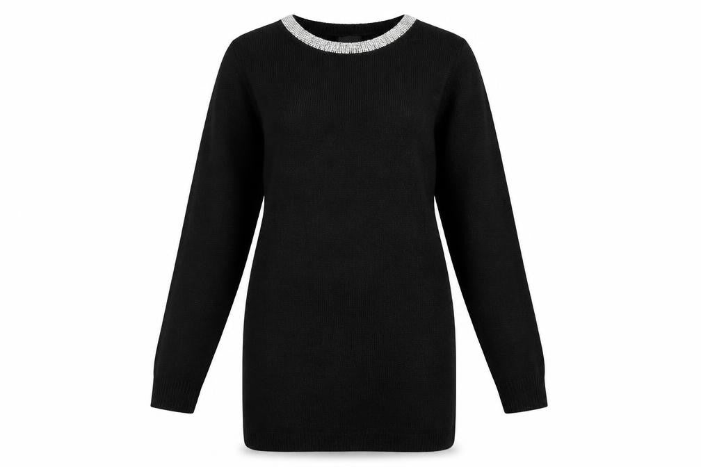 H&M Women's Black Rhinestone Crew Neck Long Sleeve Jumper Size 10