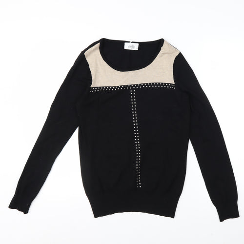 Wallis Petite Black Colourblock Studded Long Sleeve Blouse Size 10