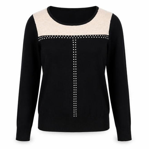 Wallis Petite Black Colourblock Studded Long Sleeve Blouse Size 10