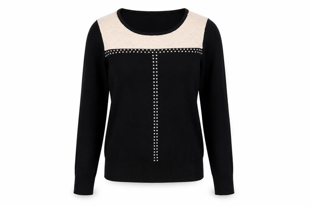 Wallis Petite Black Colourblock Studded Long Sleeve Blouse Size 10
