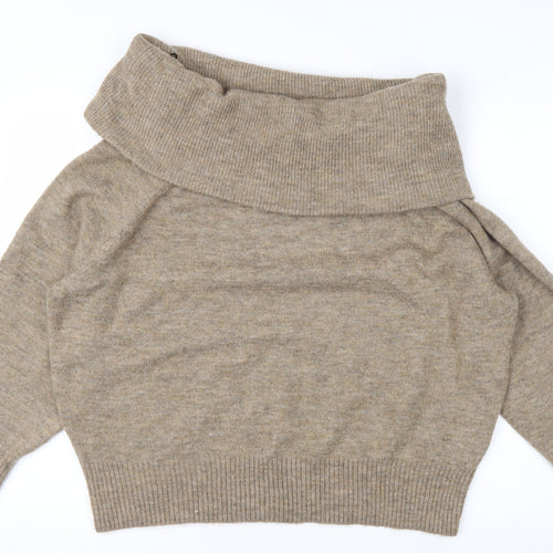 H&M Women Beige Cowl Neck Long Sleeve Pullover Jumper Size M