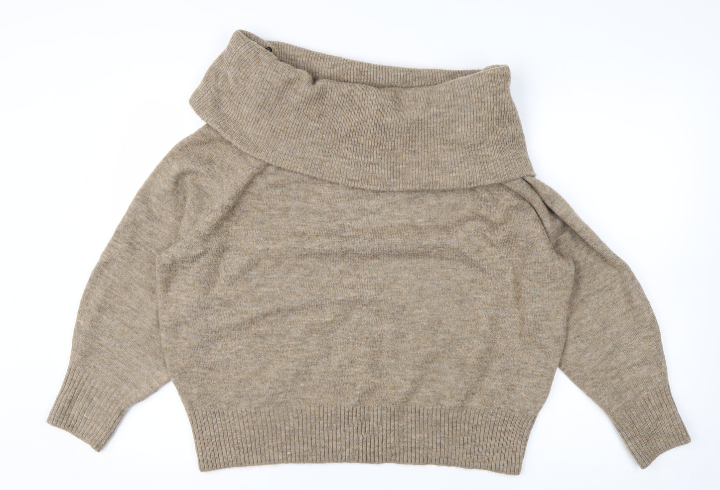 H&M Women Beige Cowl Neck Long Sleeve Pullover Jumper Size M