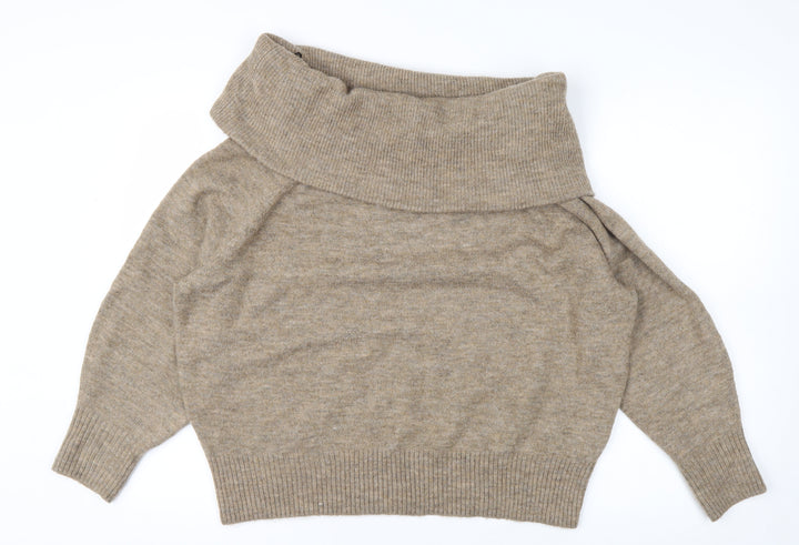 H&M Women Beige Cowl Neck Long Sleeve Pullover Jumper Size M
