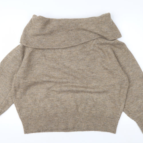 H&M Women Beige Cowl Neck Long Sleeve Pullover Jumper Size M