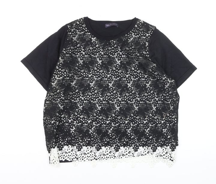 Marks and Spencer Women's Black Floral Lace Overlay Short Sleeve T-Shirt Size 20