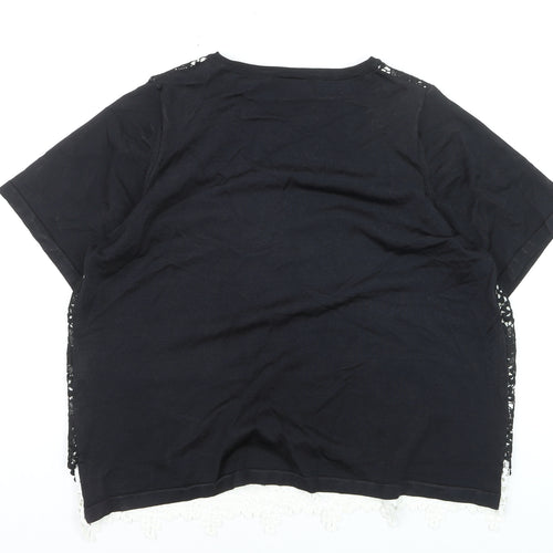 Marks and Spencer Women's Black Floral Lace Overlay Short Sleeve T-Shirt Size 20