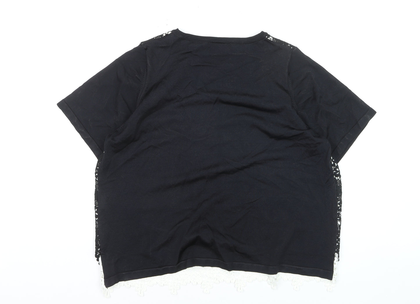 Marks and Spencer Women's Black Floral Lace Overlay Short Sleeve T-Shirt Size 20