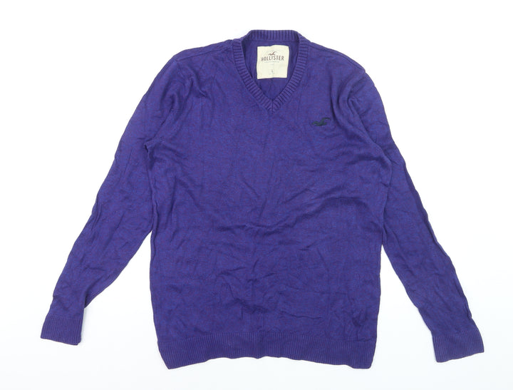 Hollister Men’s Purple Cotton Blend V-Neck Jumper Size L