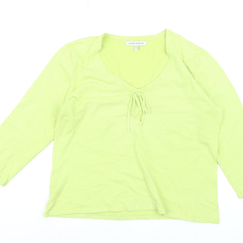 Laura Ashley Women's Green V-Neck Cotton Pullover Jumper Size 16