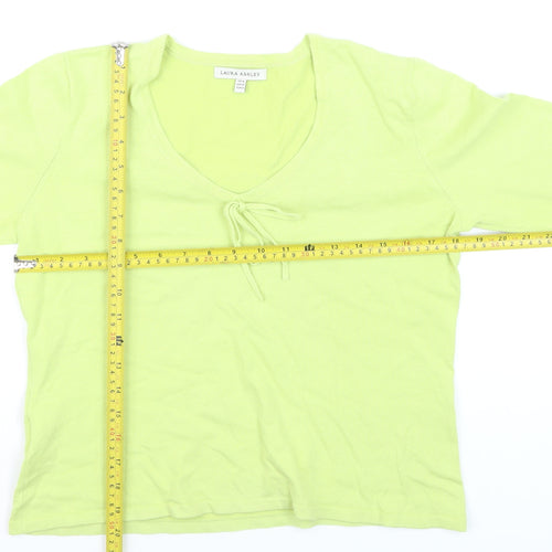 Laura Ashley Women's Green V-Neck Cotton Pullover Jumper Size 16