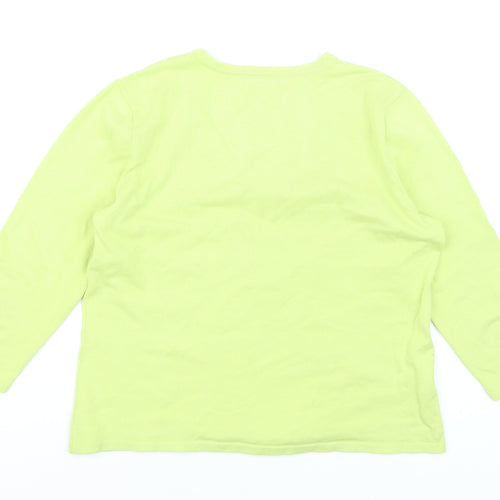 Laura Ashley Women's Green V-Neck Cotton Pullover Jumper Size 16