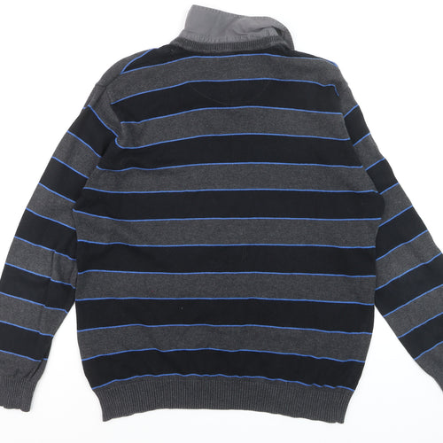 Lee Cooper Men's Grey Striped Cotton V-Neck Jumper Size L