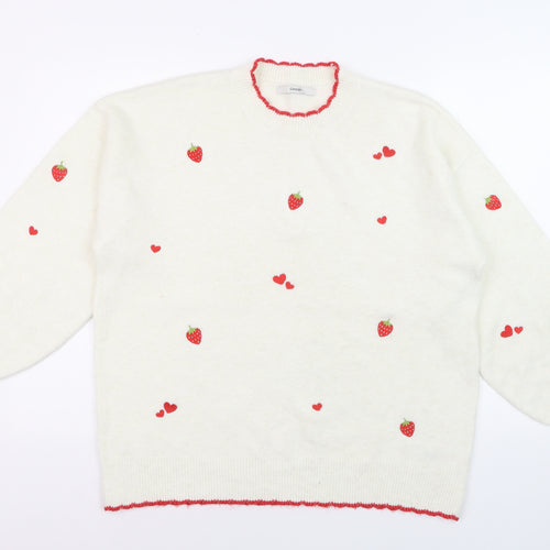 George Women’s Ivory Strawberry Embroidered Pullover Jumper L