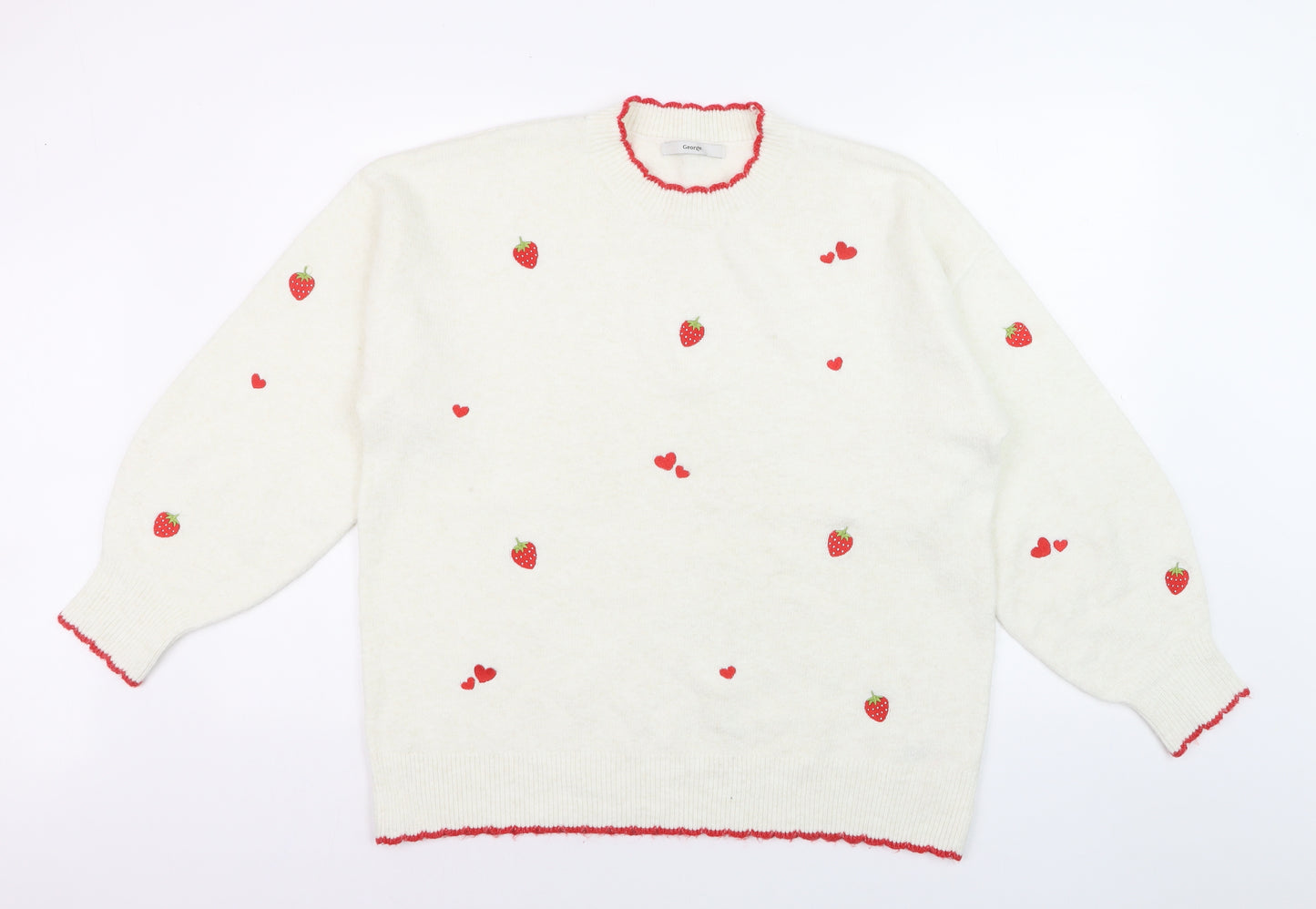 George Women’s Ivory Strawberry Embroidered Pullover Jumper L