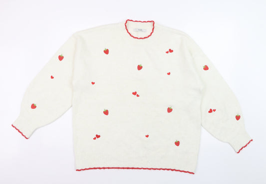 George Women’s Ivory Strawberry Embroidered Pullover Jumper L