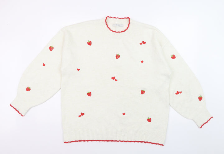 George Women’s Ivory Strawberry Embroidered Pullover Jumper L