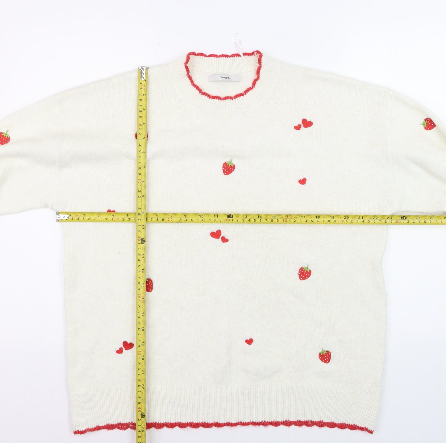 George Women’s Ivory Strawberry Embroidered Pullover Jumper L