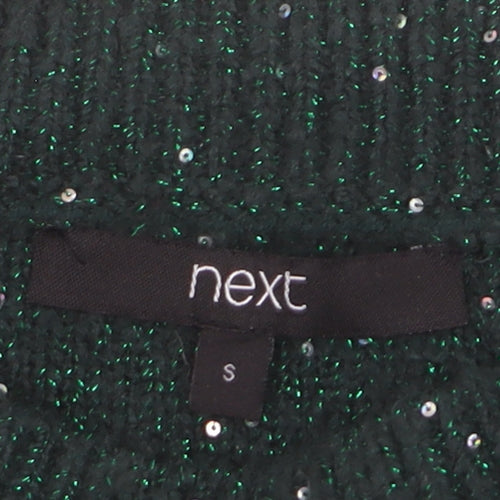 Next Women's Green Sequin Knit Pullover Jumper Size S