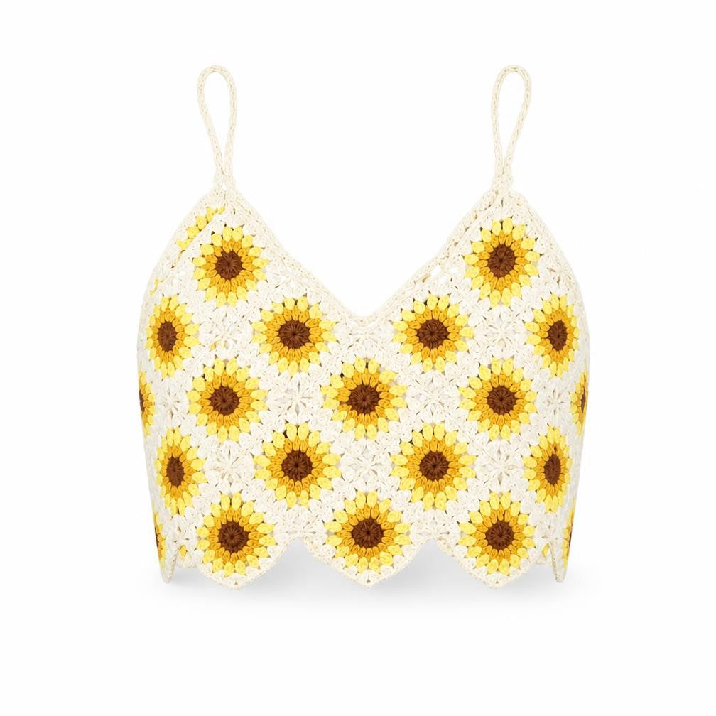 High Spirits Women's Yellow Crochet Sunflower Camisole Top Size 8