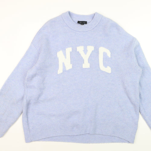 New Look Women's Blue NYC Crew Neck Knit Pullover Jumper Size M