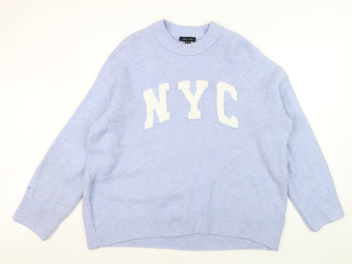 New Look Women's Blue NYC Crew Neck Knit Pullover Jumper Size M
