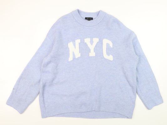 New Look Women's Blue NYC Crew Neck Knit Pullover Jumper Size M