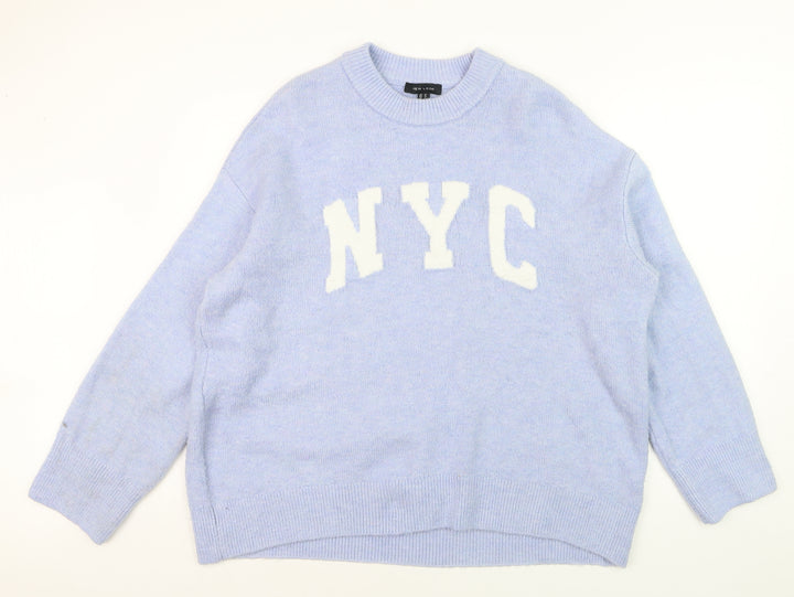 New Look Women's Blue NYC Crew Neck Knit Pullover Jumper Size M