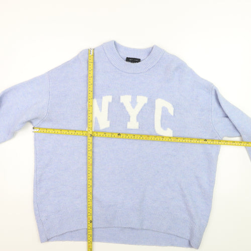 New Look Women's Blue NYC Crew Neck Knit Pullover Jumper Size M
