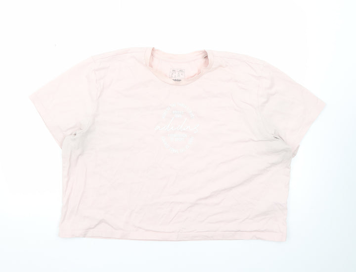 Adidas Women's Pink 2XL Basic Crew Neck Logo T-Shirt