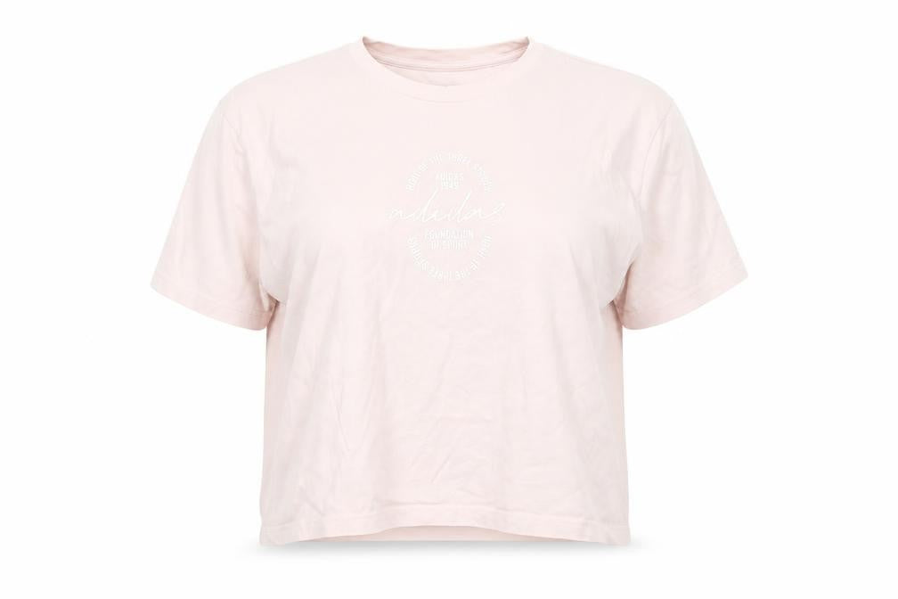 Front view of Adidas Women's Pink 2XL Basic Crew Neck Logo T-Shirt