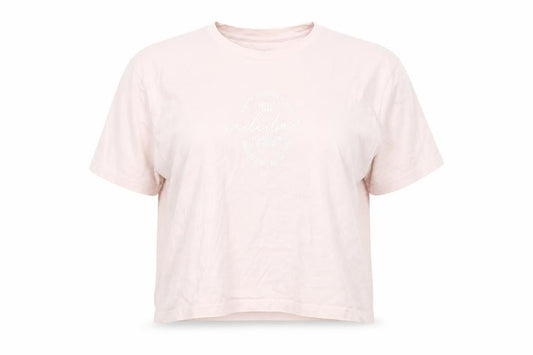 Front view of Adidas Women's Pink 2XL Basic Crew Neck Logo T-Shirt