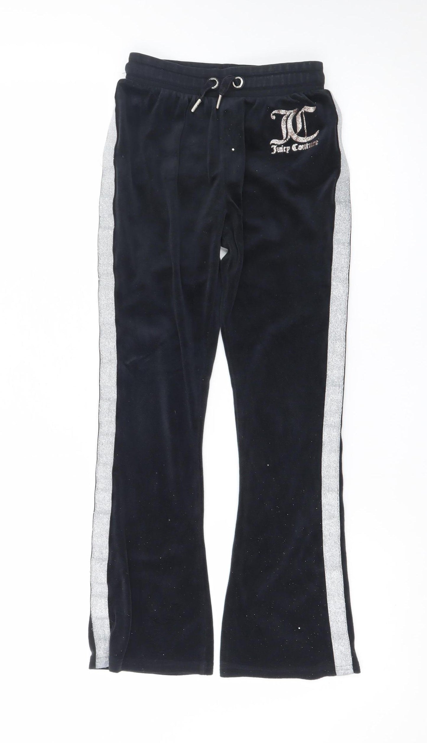 Juicy Couture Girls Black Velour Jogger Trousers Age 9/10 with Sparkle Trim