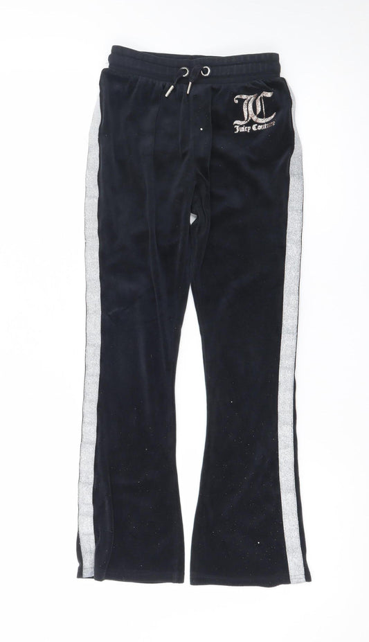 Juicy Couture Girls Black Velour Jogger Trousers Age 9/10 with Sparkle Trim