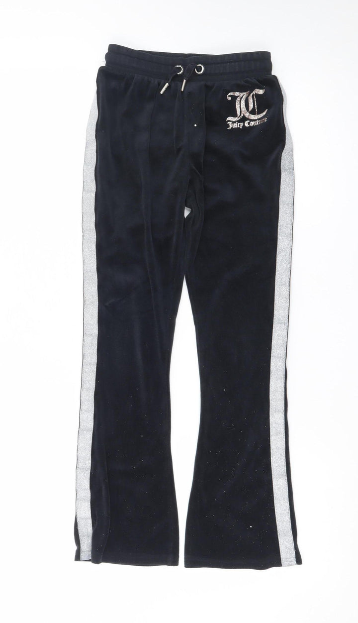 Juicy Couture Girls Black Velour Jogger Trousers Age 9/10 with Sparkle Trim
