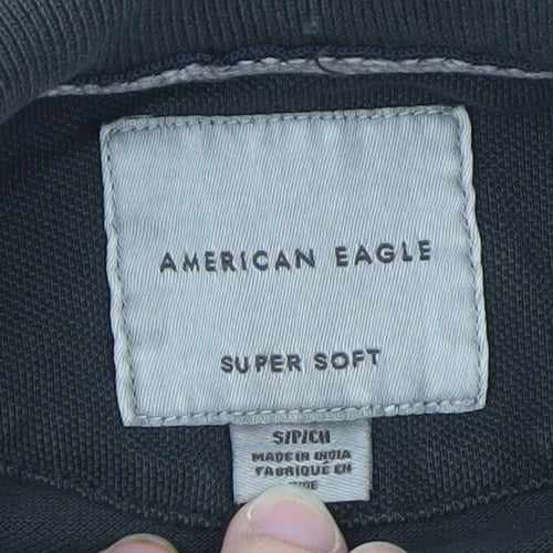 American Eagle Men’s Black Super Soft Cotton Polo Shirt Size S