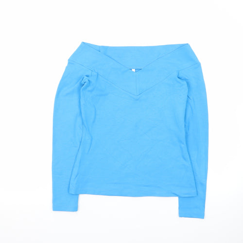 Karen Millen Women's Blue Off Shoulder Long Sleeve Jersey Blouse UK 10