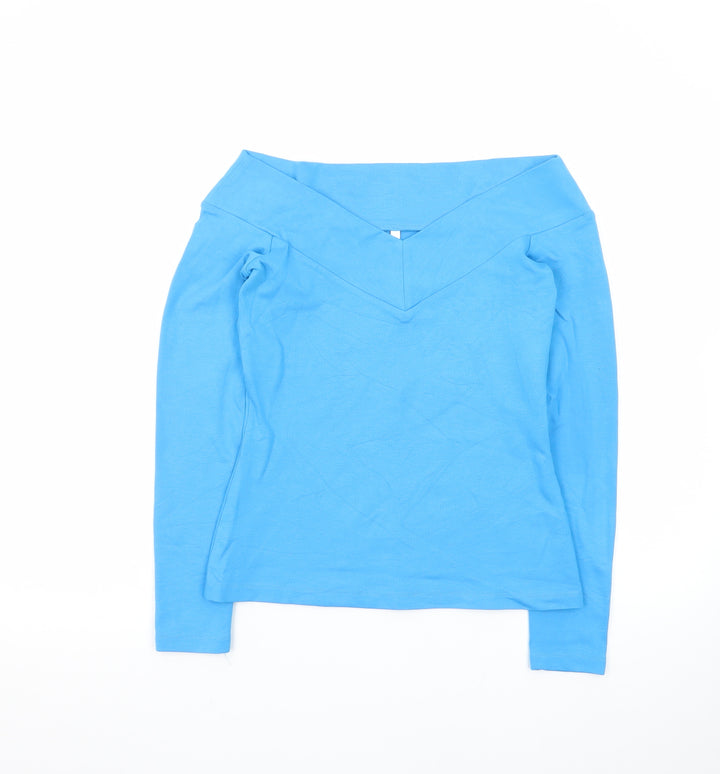 Karen Millen Women's Blue Off Shoulder Long Sleeve Jersey Blouse UK 10