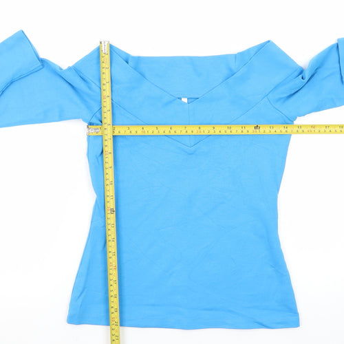 Karen Millen Women's Blue Off Shoulder Long Sleeve Jersey Blouse UK 10