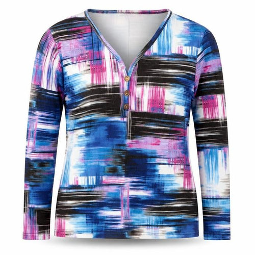 F.D. Joseph Women's Multicoloured Long Sleeve Jersey Henley T-Shirt L