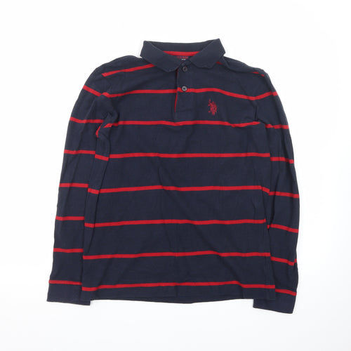 U.S. Polo Assn. Men's Navy Blue & Red Striped Long Sleeve Polo M