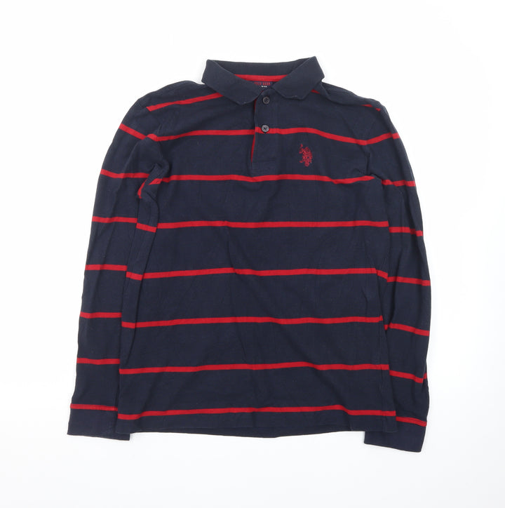 U.S. Polo Assn. Men's Navy Blue & Red Striped Long Sleeve Polo M