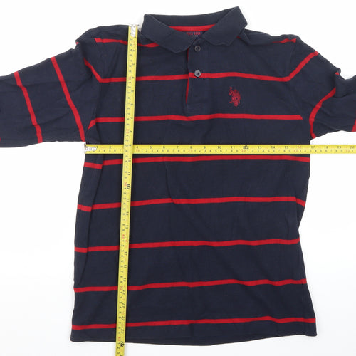 U.S. Polo Assn. Men's Navy Blue & Red Striped Long Sleeve Polo M